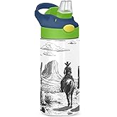 xigua West Cow Boy Kids Water Bottle,Vacuum Insulated Bottles with Straw Lid,Leakproof Stainless Steel Bottles for Girls and Boys