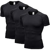Audoc Compression Shirt Men 3 Pack Quick-Dry Athletic Baselayer 4-Way Stretch Moisture-Wicking Short Sleeve Workout Shirts
