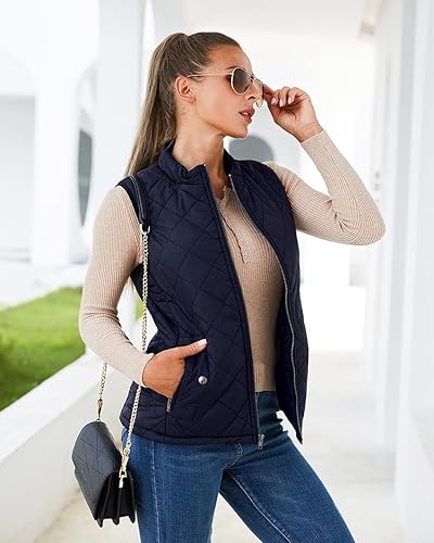 Argstar Women's Quilted Puffer Vest with Pockets, Stand Collar