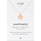 LUUK LIFESTYLE Stainless steel necklace with pendant and HAPPINESS card, 20” adjustable length, lucky charm, friendship chain, Valentine's Day gift, birthday, women's jewelry, silver, gold, rosegold