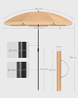 SONGMICS Parasol 160 cm UPF 50+ Beach Umbrella Taupe GPU60BR view 3