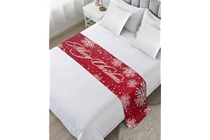 DecorLovee Red Christmas Bed Runners for Cal King Size Bed, Decorative Bed Throws for Foot of Bed, Xmas Snowflake Merry Christmas Bed Runner Sofa Throw Bedding Scarf Protector Slipcover for Bedroom