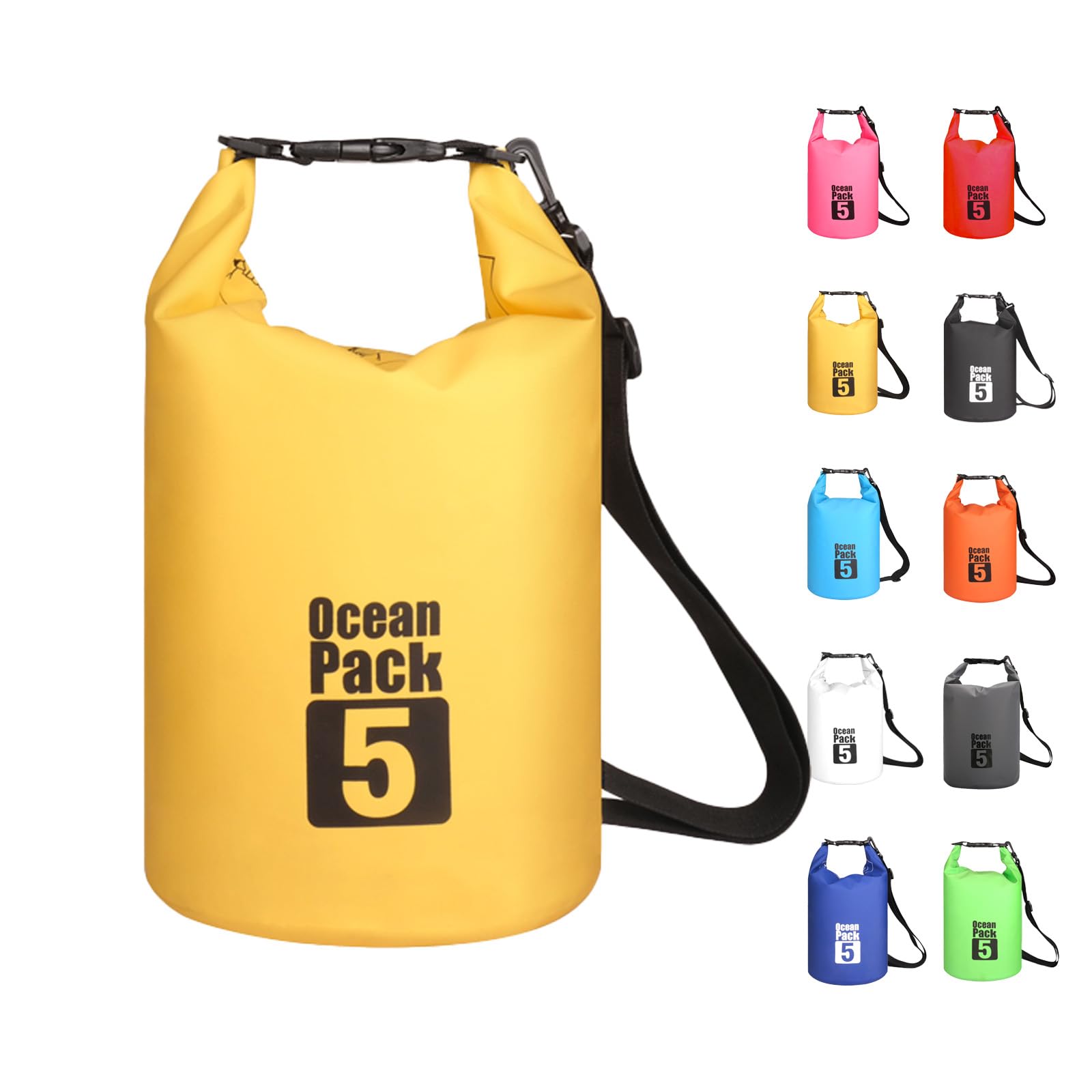 MORAINJAY 5L Yellow Dry Bag,Waterproof Bag with Single Adjustable Shoulder Strap,Small Capacity Dry Sack 2L 5L 10L 15L 20L 30L for Outdoor Camping,Rafting,Swimming,Boating,Surfing