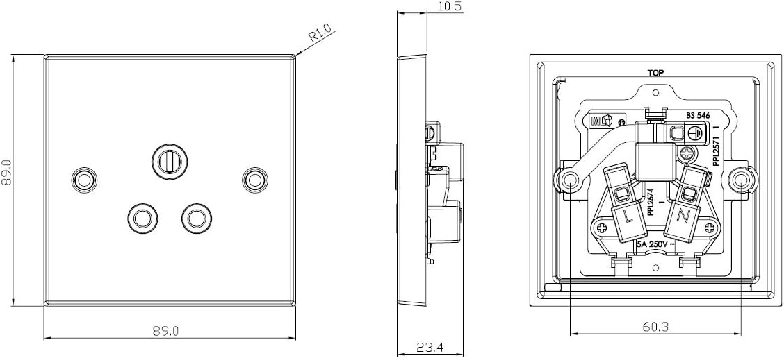 Knightsbridge CS5AAB Square Edge Antique Brass Finish with Insert 5A Unswitched Socket, Antique Brass - Image 3
