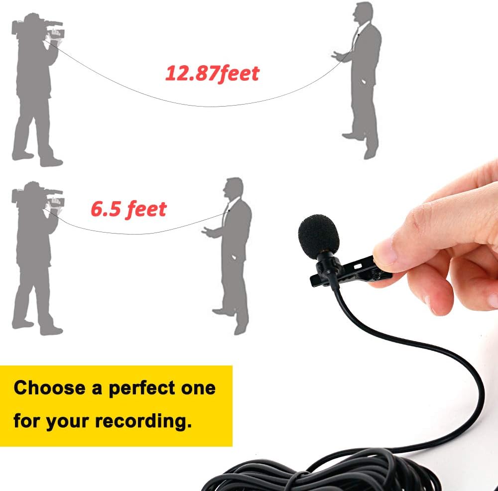 PoP Voice 12.8 Feet Lavalier Lapel Microphone Professional Grade Omnidirectional Mic Condenser Small Mini Perfect for Recording Podcast PC Laptop Android iPhone YouTube Interview ASMR External: Musical Instruments