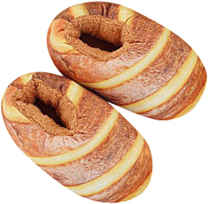 Midress Slippers for Women Men Funny Bread Shape Women Men Slippers Winter Warm Indoor Shoes Plush Home Slipper