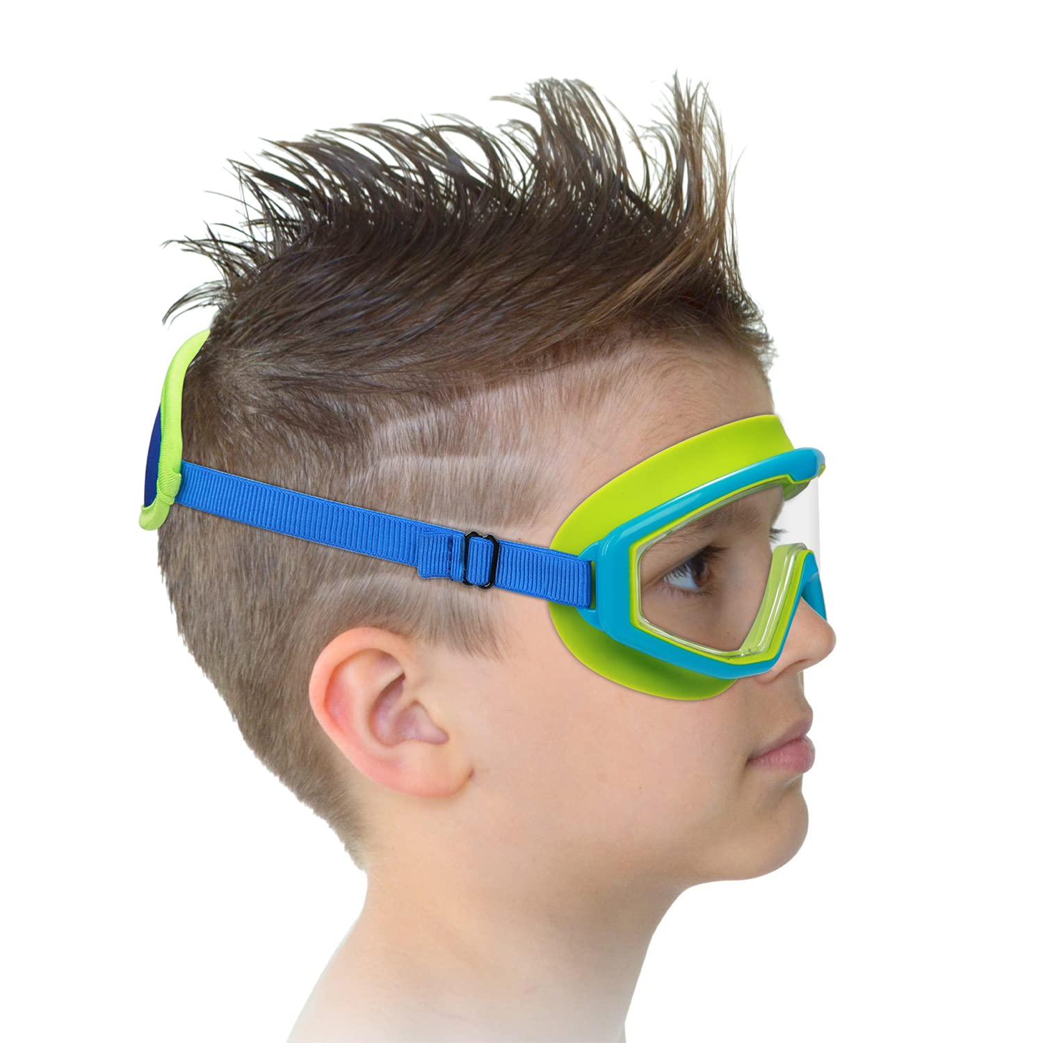 RUIGAO Kids Swim Goggles Age 4-12, Toddler Goggles No Tangle, Child Swimming Mask/Bungee Strap/Soft Band (1PK - Blue Fish)
