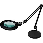 Neatfi XL Bifocal LED Magnifying Lamp – 7-Inch Acrylic Lens, 2.25x & 6X Magnification, 1,600 Lumens, Dimmable LED, Adjustable Arm, Hands-Free Close Work (Black, with Base)