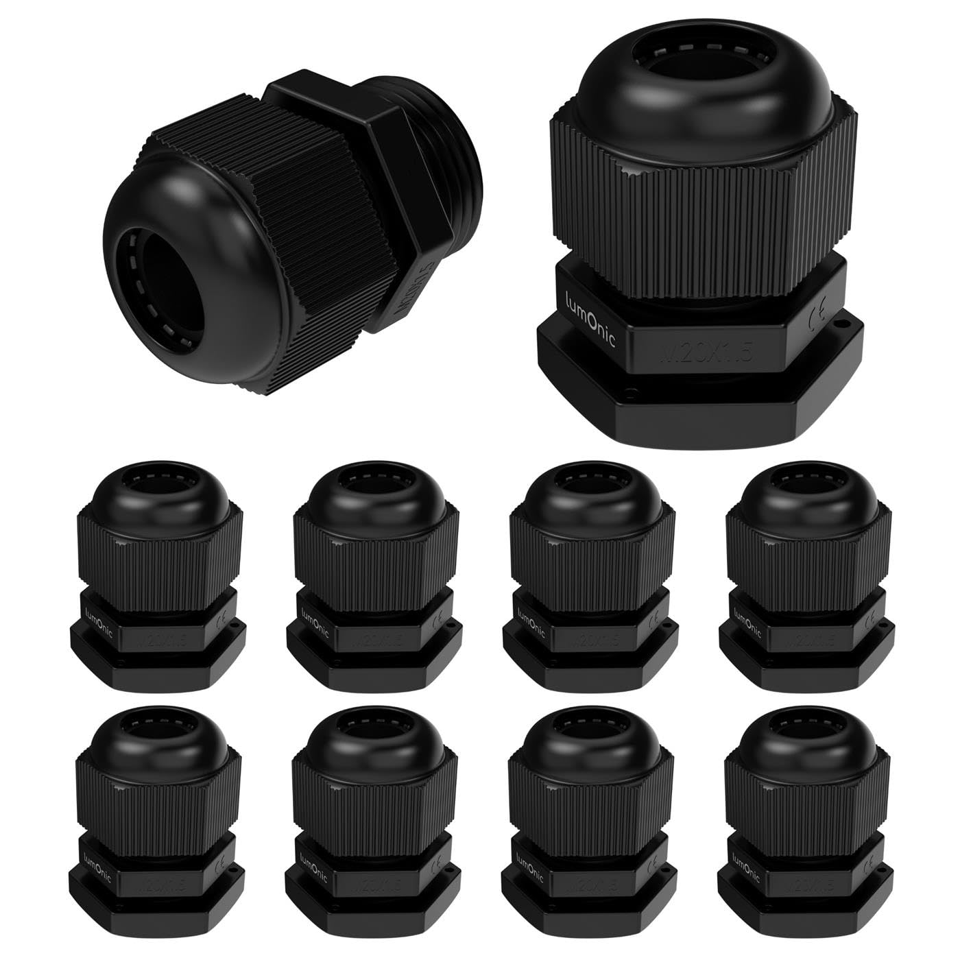 10x Cable Gland M20 IP67 Metric d7-12mm Black — image 1