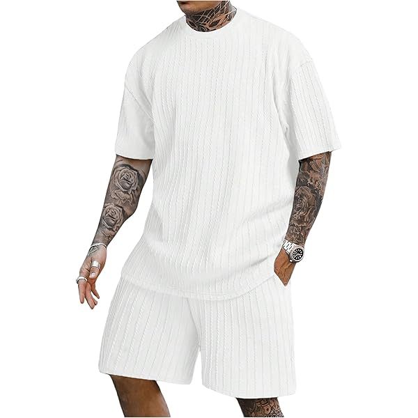 Amazon.com: COZYEASE Men's 2 Piece Outfits Short Sleeve Crewneck