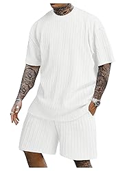 RoseSeek Men's 2 Piece Outfits Textured Drop