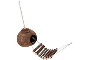 Garneck Reptile Hide Hanging Coconut Cave with Ladder: Gecko Terrarium Decor Tank Accessories for Crested Leopard Geckos Herm