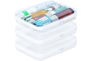 Mihkiom 3Pcs Clear Zipper Pouches, White BIiss Plastic Bins for Organizing, Hard Clear Hard Shell Zipper Case Makeup Bag & Travel Organizer for Home Storage Cosmetics, Puzzles, 10 x 8 x 2.4 Inch