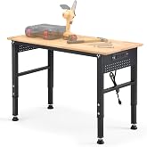 41" Adjustable Workbench with Rubberwood Top &amp; Power Outlet,Large 41x21In 9-Level Height Range 27"-37", 2000 LBS Heavy Duty Capacity for Workshop, Office, Garage, Home