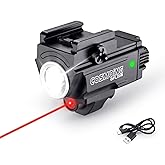 COSMOING Red Laser Light Combo, 800 Lumen USB Rechargeable Gun Flashlight Laser Sight Combo with Strobe Function for Pistol H