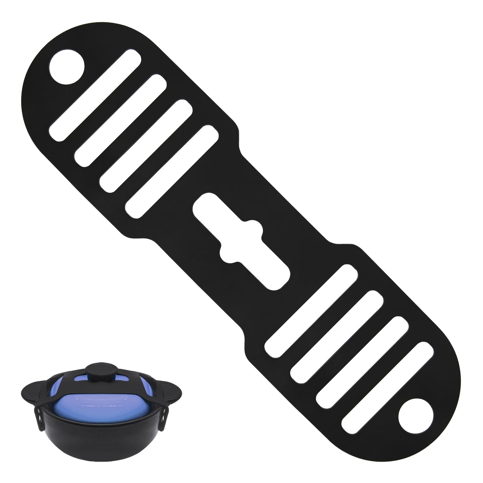 Photo 1 of 1Pcs Black Universal Fixing Strap, Black Pot Lid Accessories Tools Lid Holder Tools Heat-Resistant, No-Spill Design Transport Accessories Not Easily Damaged