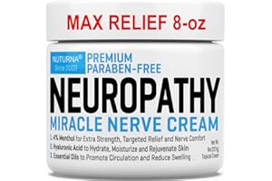NUTURNA Neuropathy Nerve Relief Cream - Premium Nerve Cream 3X Action for Targeted Relief and Soothing Nerve Comfort - Maximum Strength with 4% Menthol, MSM for Feet Hands Legs Toes & Back - Super Large 8 Oz
