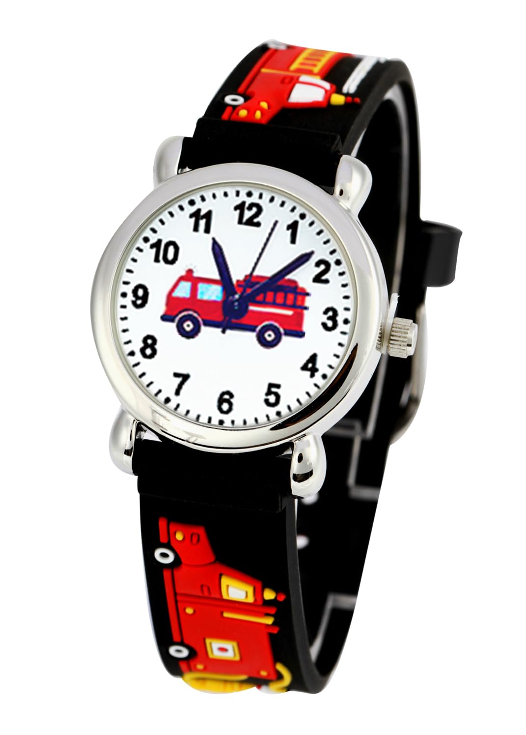 Mixe First Time Teacher Boys Girls Children Kids Analog Wrist Watch Cartoon 3D Band Environment Friendly Silicone (Fire Truck)