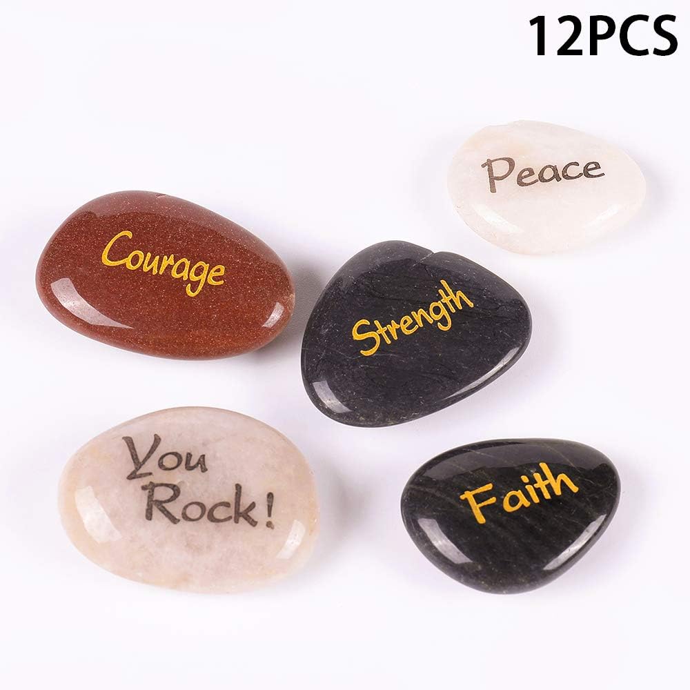 ROCKIMPACT 12 PCS Engraved Inspirational Stones, Sentimental Gifts, Motivational Keepsake, Different Words Message Pebbles