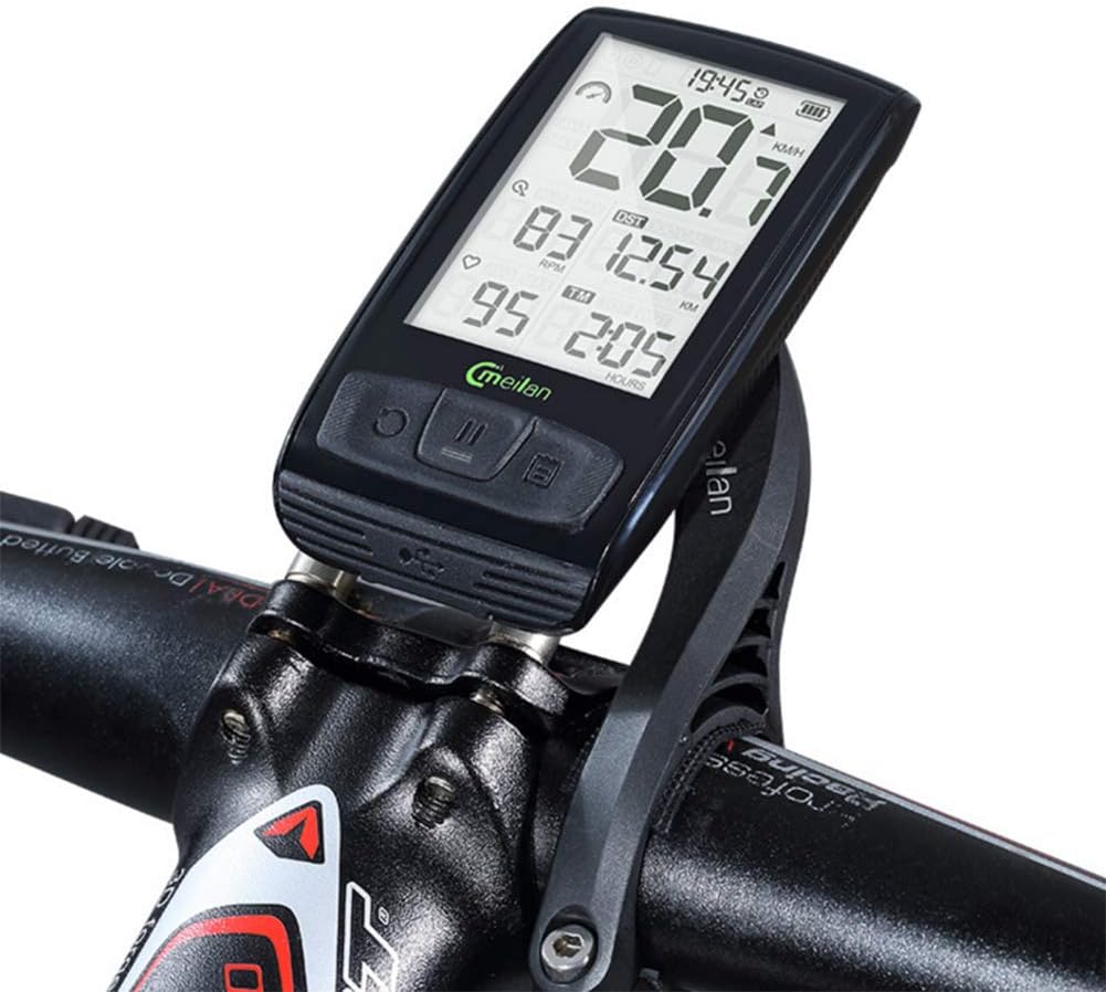 Meilan M4 Bike Computer, Waterproof Speedometer, Wireless Bicycle Odometer, Cycle Computer-Multi-Function Large LCD Back-Light Display with Cycling Safety Flashlight