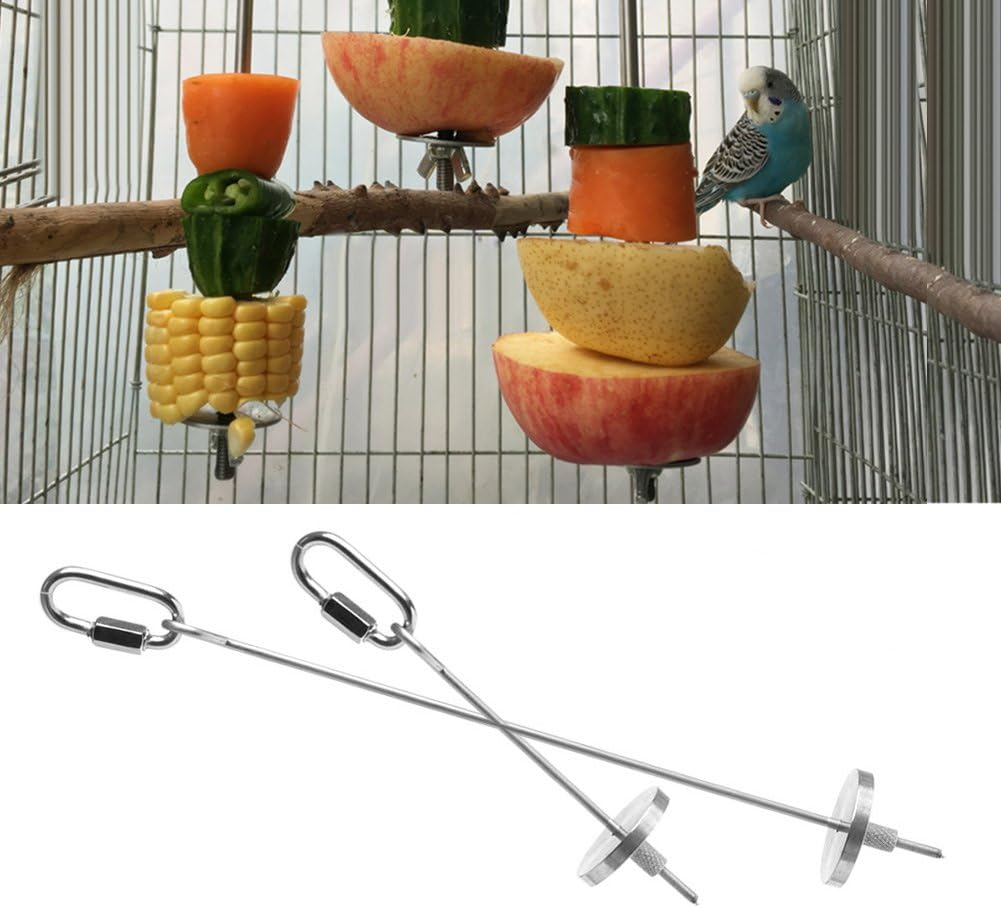 Dairyshop Bird Parrot Cage Stainless Steel Skewer Food Meat Stick Spear Fruit Holder Toy (S)
