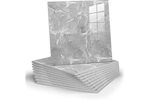 Chejiaye 10pcs Sheets Peel and Stick Backsplash Tile,Dark Grey Marble tile-11.8 "x11.8, PVC Wall Panel DIY Wall,Stick on Backsplash for Kitchen/Bathroom/Fireplace (Castle Grey)