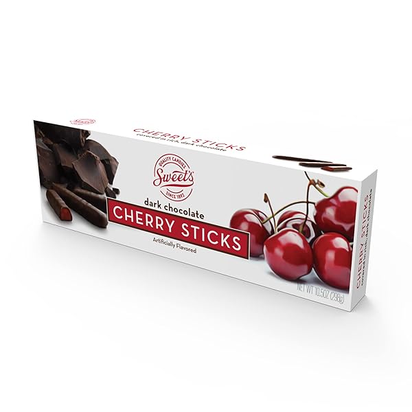 SWEET CANDY COMPANY DARK CHOCOLATE CHERRY STICKS – GOURMET CHOCOLATE COVERED STICKS, CHOCOLATE FRUIT FLAVORED STICKS, GIFT IDEA FOR HOLIDAYS, GLUTEN FREE, KOSHER – 10.5 OZ BOX
