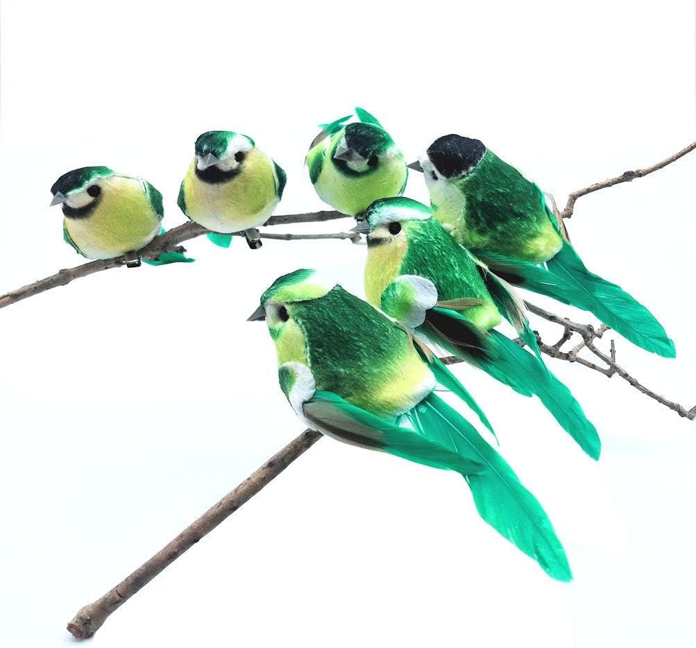 6pcs Green Artificial Bird,Small Fake Decorative Foam Birds for Crafts Garden,Garden Decorations Outdoor Fake Bird