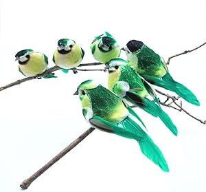 6pcs Green Artificial Bird,Small Fake Decorative Foam Birds for Crafts Garden,Garden Decorations Outdoor Fake Bird