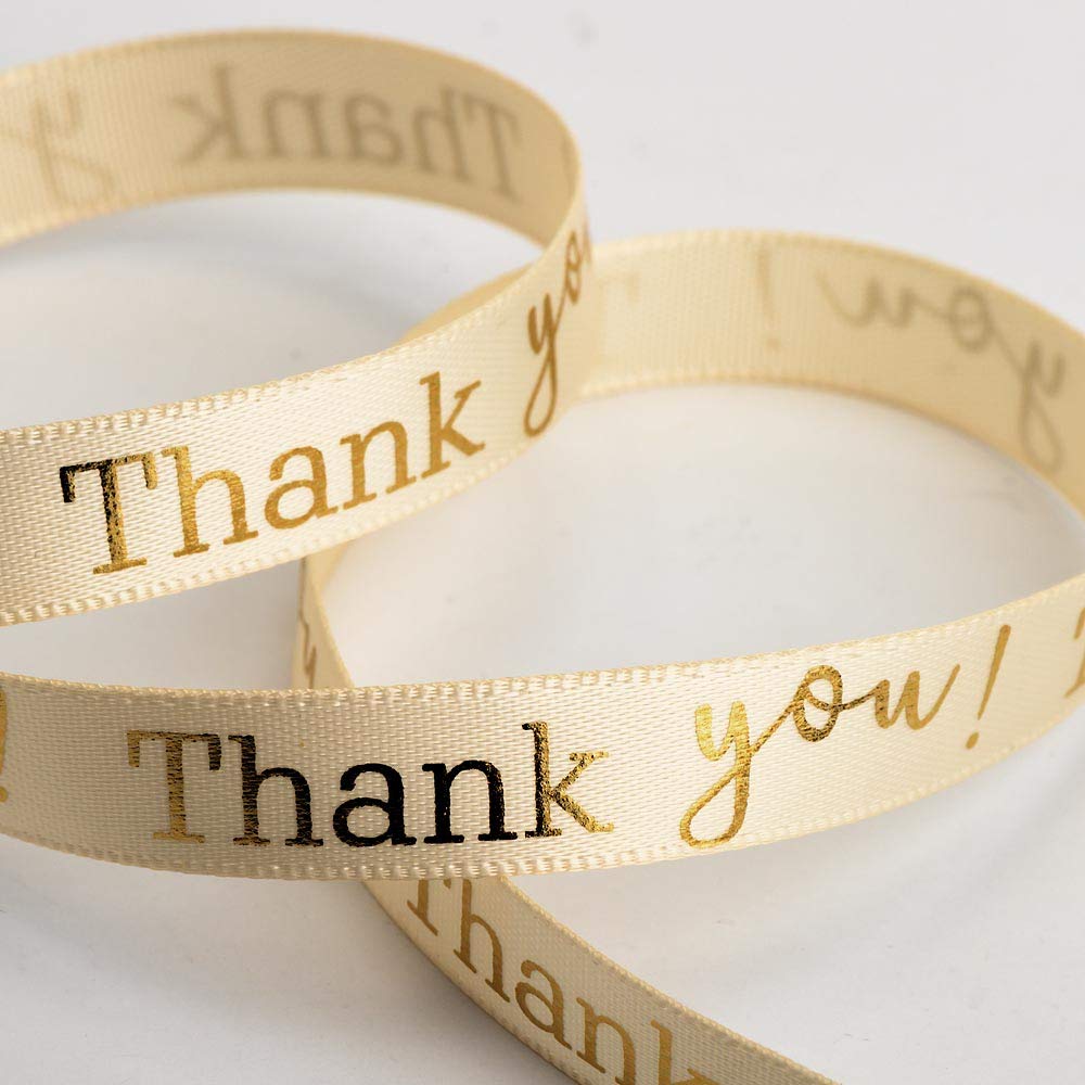 Thank You Ribbon Cream/Gold Satin (9mm x 20M)