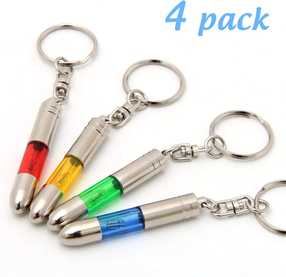 SWEETHOMEDECO 4 Packs Car Static Human Body Static Eliminator Discharger, Silver Tone High Voltage Anti-Static Keychain ESD Tool Sets, Charger 181