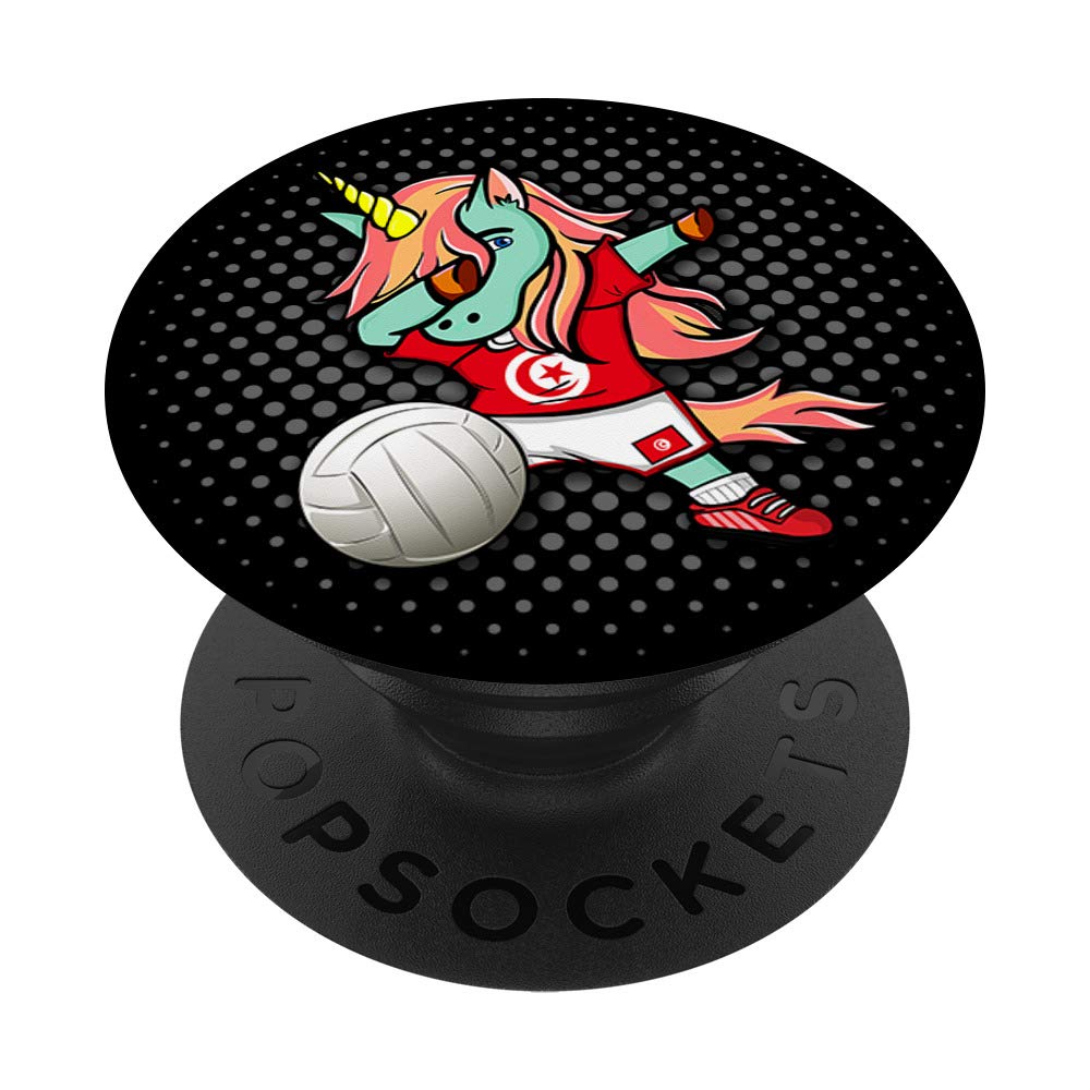 Dabbing Unicorn Tunisia Volleyball Fans Jersey Tunisian Flag PopSockets PopGrip: Swappable Grip for Phones & Tablets