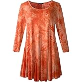 ZENNILO Womens 3/4 Sleeve Loose Fit Swing Tunic Tops Basic T Shirt