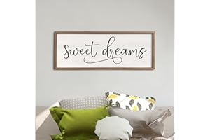 COMURDYO Sweet Dreams Wall Decor Above Bed Sign 32" x 12" Master Bedroom Wooden Antique Framed Large Rustic Farmhouse Guest Room Beautiful Simple Hanging Plaque Over Bed Wall Art （Wood）