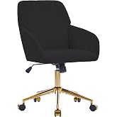 YITAI Velvet Office Desk Chair with Wheels and Gold Base,Modern Height Adjustable 360 Degree Swivel Upholstered Vanity Chairs with Arms for Living Room Bedroom, Study,Black
