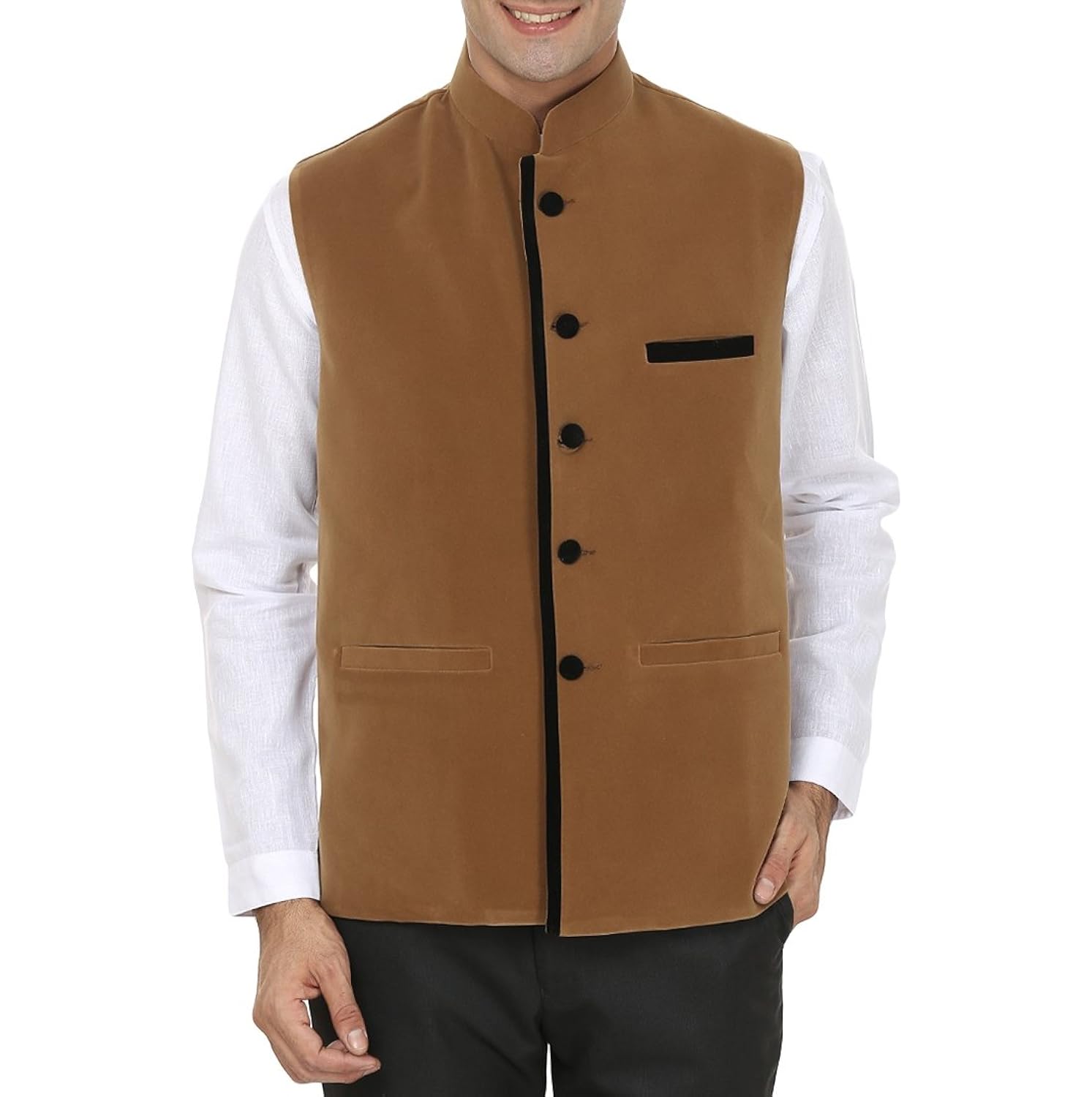 wintage men's velvet bandhgala festive coffee nehru jacket waistcoat