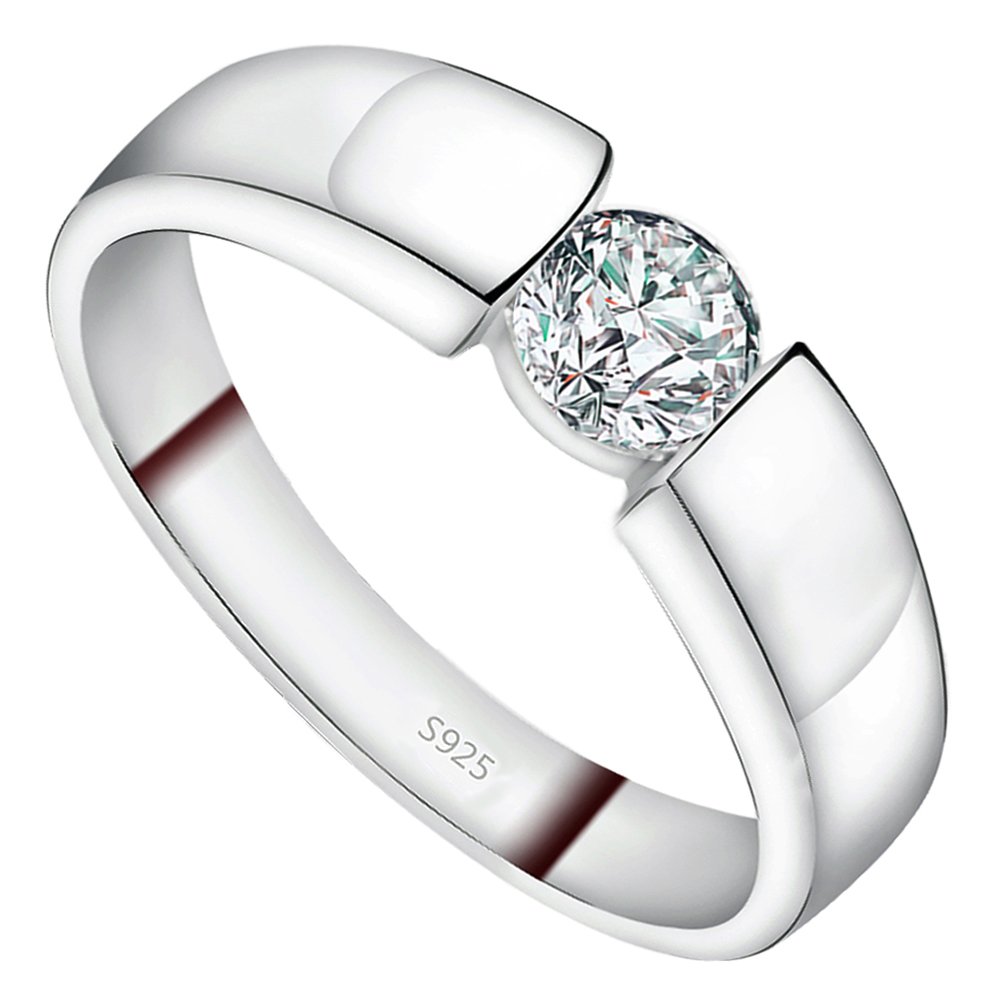 Meixao 925 Sterling Silver Zirconia Crystal CZ Brilliant Round Cut Band Engagement Wedding Ring (Y)