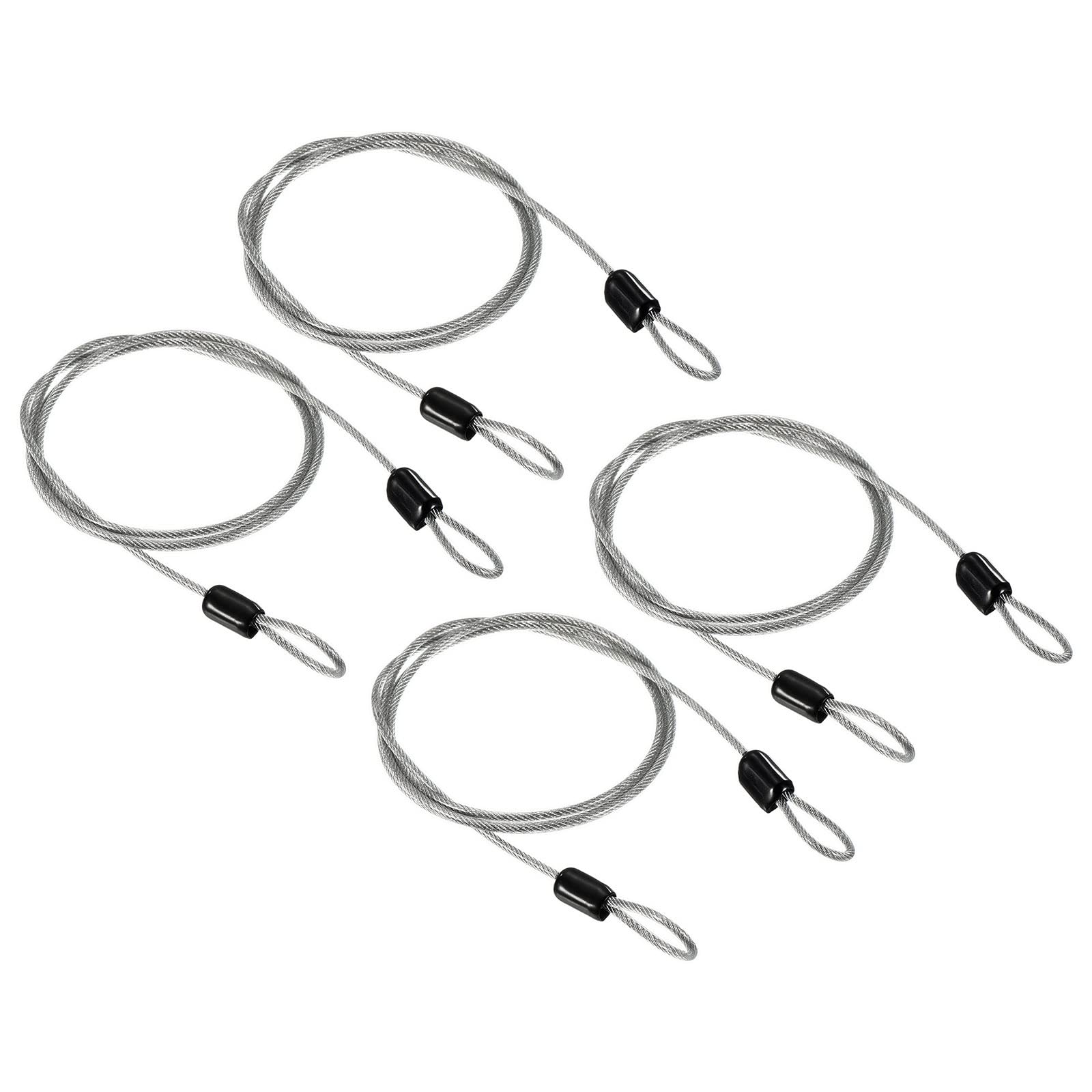 PATIKIL Security Steel Cable 2.5mm x 1m/3.28ft Coated Luggage Lock Wire Rope with Double Loop Transparent 4 Pack