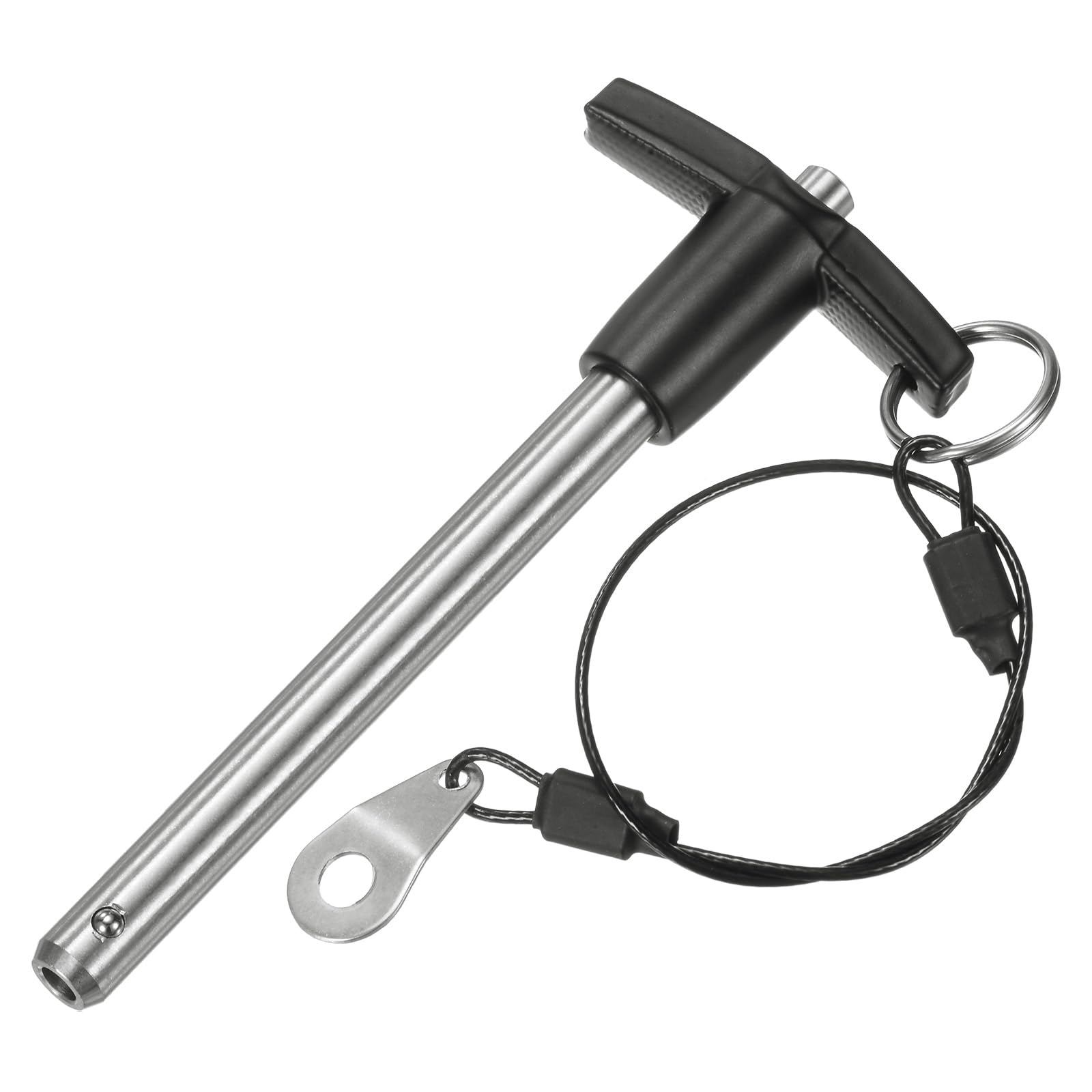 M METERXITY T Handle Lock Pin, 3/8" [9.5mm] Dia., 3-5/32 [80mm] Usage Length Push-Button Quick Release Locking Pins W Lanyard Cable for Speaker/Aviation/Gym/Machine [304 Stainless Steel]