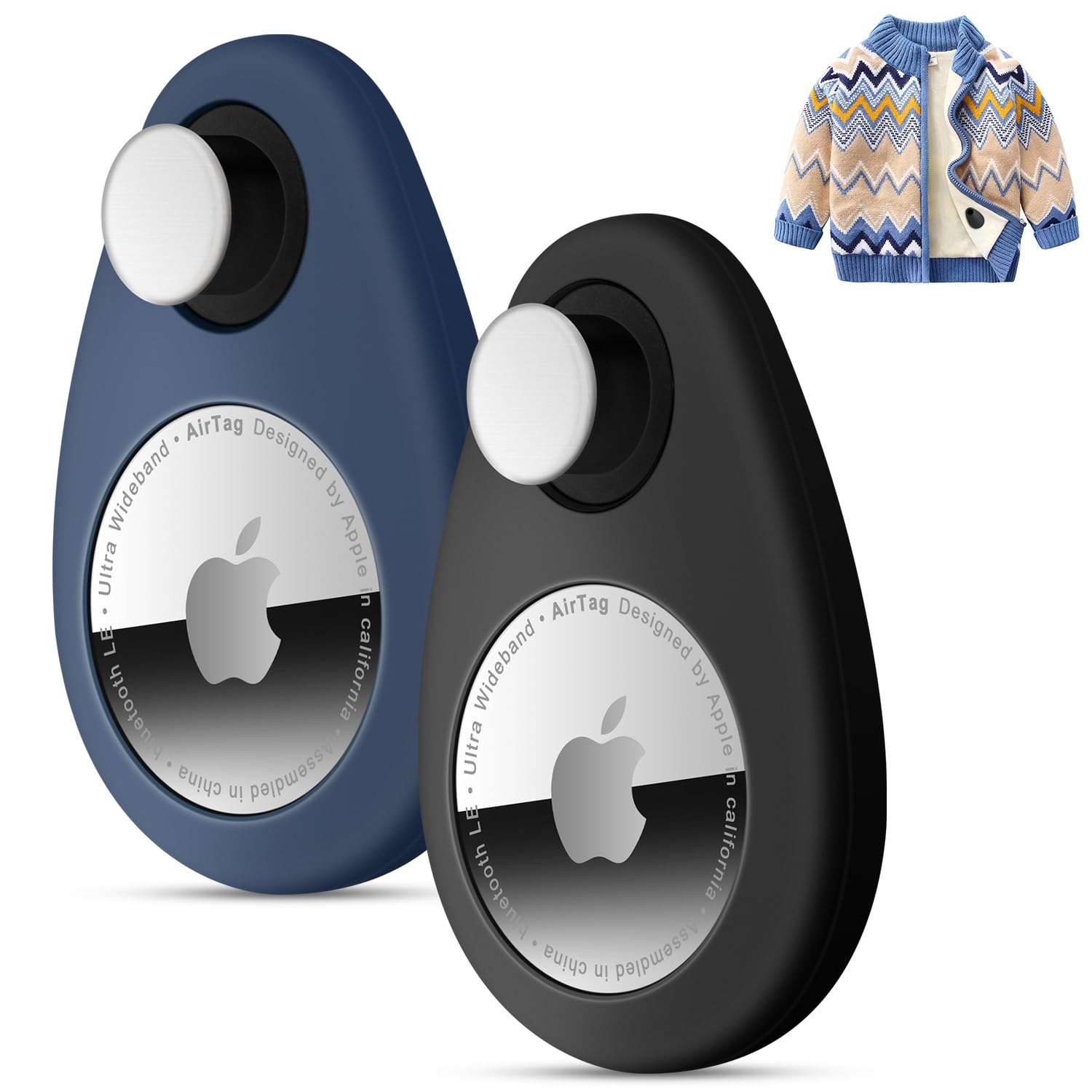 Photo 1 of 2 Pack Airtag Holder for Kids Hidden,GPS Tracker Case, Anti-Removal Airtag Silicone Case with Pins, Suitable for Children, Elderly, Pets, Backpack, Luggage (Black & Navy Blue, 2 Pack)