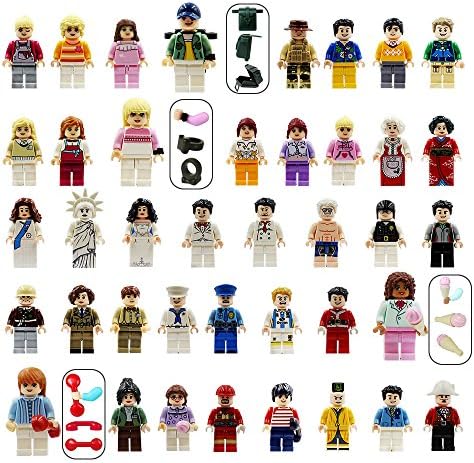 Minifigures Set of 40+7 Include Lego-Compatible Building Bricks Mini People and Accessories for Party Favors, Gifts, Just to Build for Fun