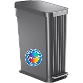 iTouchless 50 L / 13.2 Gal Slim Step Pedal Kitchen Trash Can | Odor Filter | SoftStep Dent-Proof Indoor/Outdoor Recycle Garbage Bin with Lid, Stainless Steel Trim with AbsorbX Deodorizer | Gray Plastic