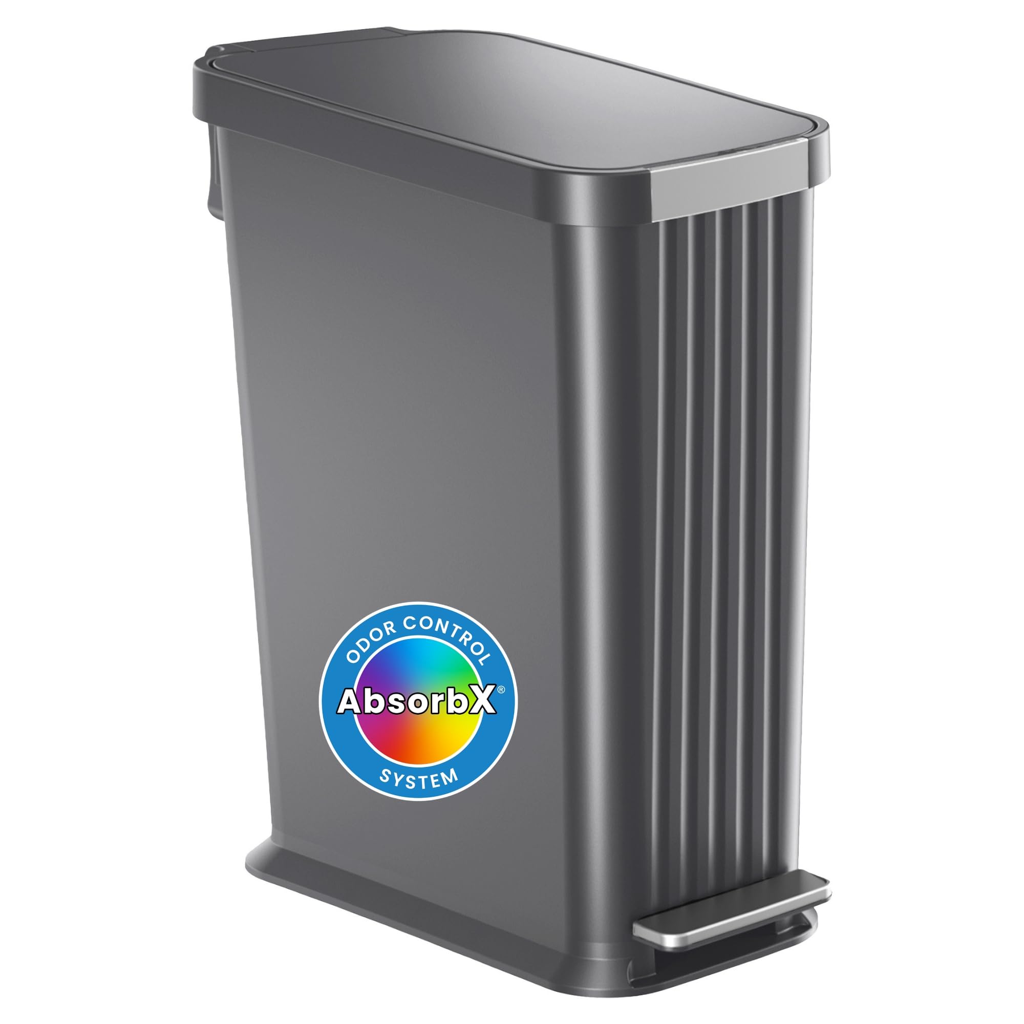 iTouchless SoftStep 50 L / 13.2 Gallon Slim Step Pedal Kitchen Trash Can with Odor Filter, Indoor Recycling Bin, Durable Dent-Proof, Stainless Steel Trim Garbage Bin with Lid, Home Office Gray Plastic Image