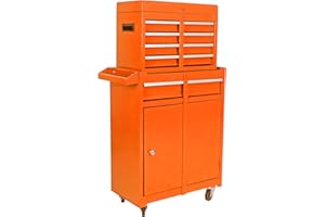CUISINSMART Tool Chest ,Tool chest with 5 Drawers, Lockable Rolling Tool Box with Wheels, Snap on Tool Chest with Drawers and Bottom Cabinet and Adjustable Shelf Organizer for Garage Warehouse Workshop