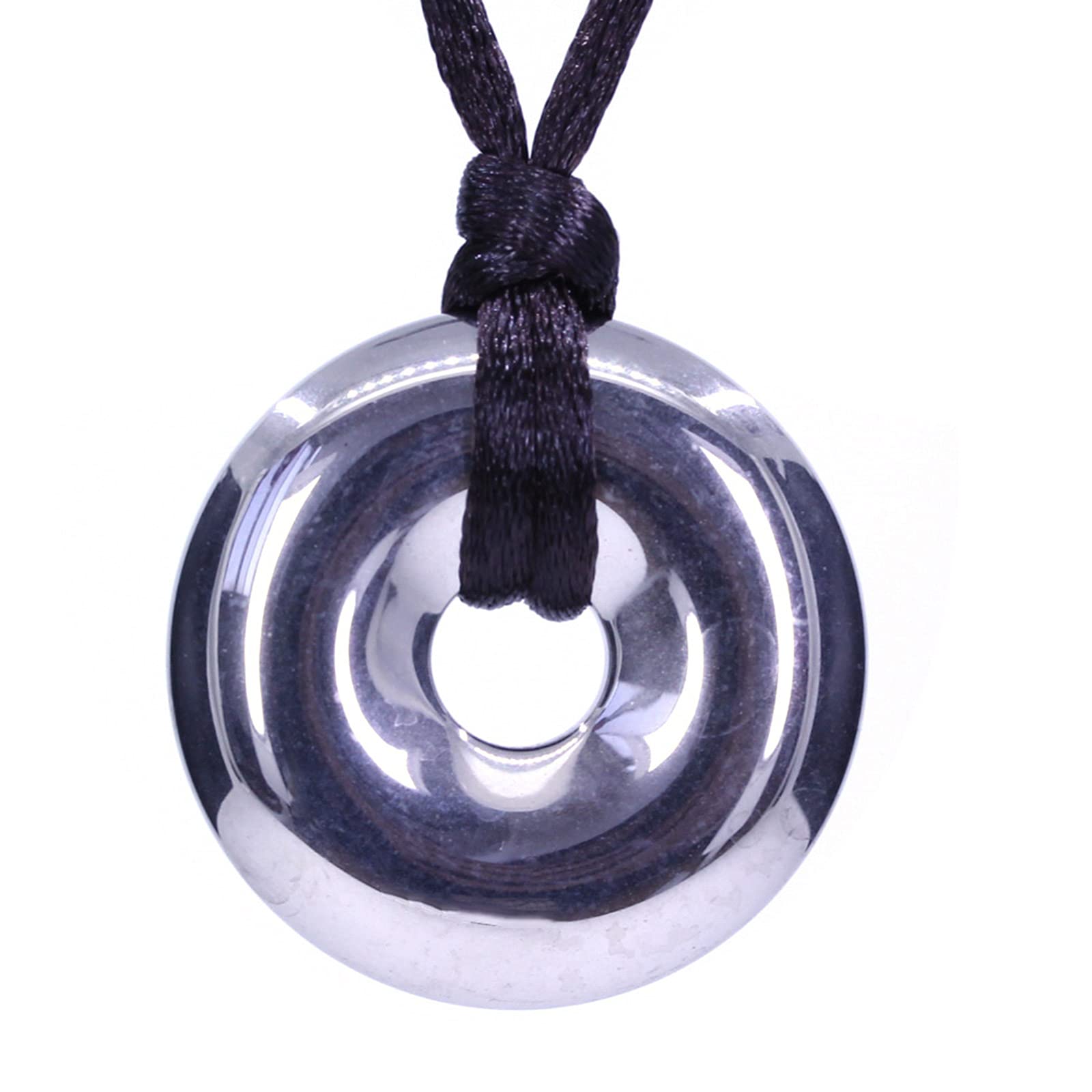 Keleny Semi Precious Gemstones 30mm Circle Coin Peace Donut Beads Adjustable Braided Rope Pendant Necklace