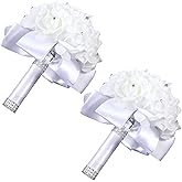 Kifmurase 2Pcs Wedding Bouquet Crystal Roses Bridesmaid Bouquets, Bride Bridesmaid Hand Flowers, Artificial Flowers for Wedding, Party, Church, Handmade Artificial Silk Holding Bouquets