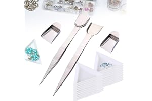 YINGLUBEN 24pcs White Triangle Bead Sorting Trays and Stainless Steel Tweezer, Diamond Gem Tweezer with Scoop Shovel, Jewelry