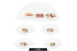 Lauon Food Covers, 1 Extra Large (40"X23.7") & 4 (17"X17"), 5 Pack White Mesh Plate Serving Tents, Pop-Up Umbrella Screen Tents, Jumbo Food Net for Outdoor Picnics Parties BBQ, Collapsible Reusable