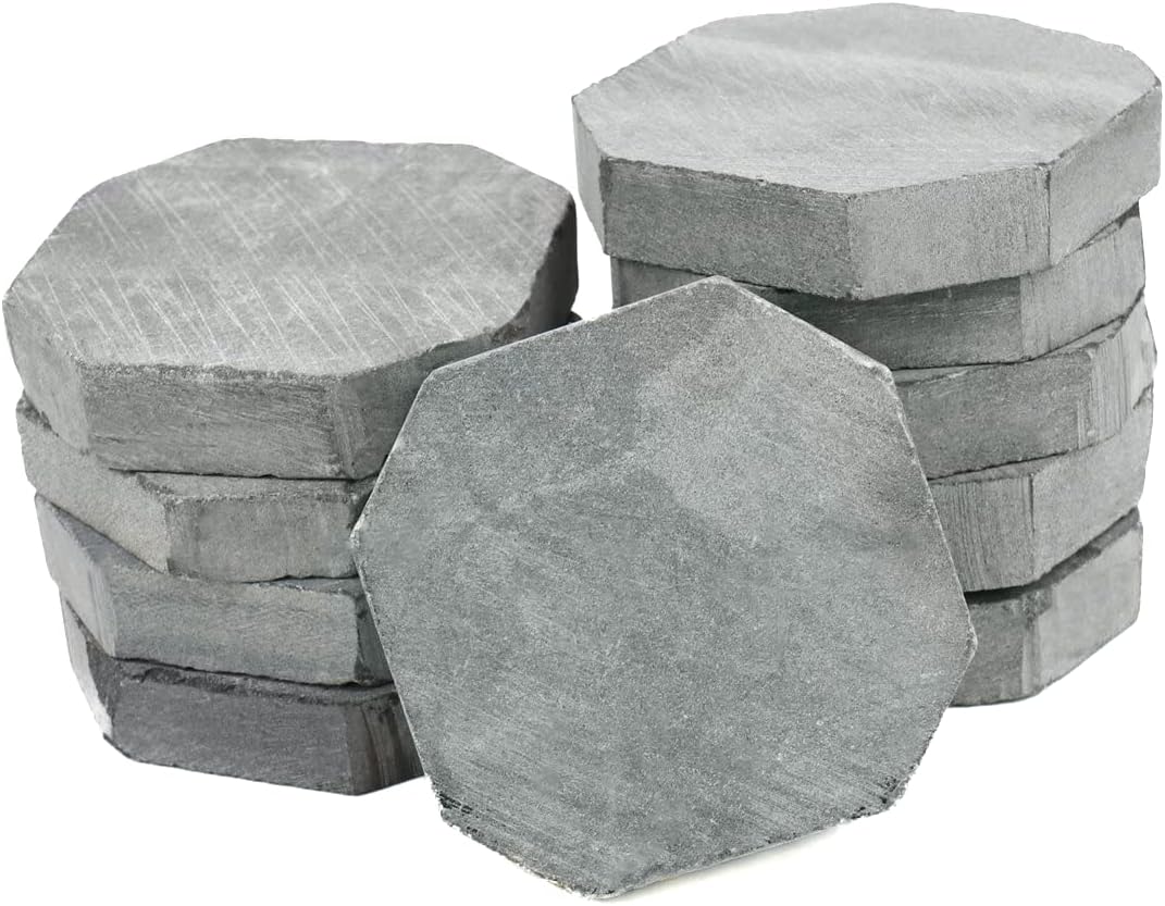 Indoor Fountains & Accessories - 10 Octagon Stones for Rock Painting – 2.36” X 3.15” inch Perfectly Cut 100% Natural Basalt Stone Canvases, Flat, Super Smooth, Non-Porous, Uniform in Shape and Size, for Mandala and Kindness Stones