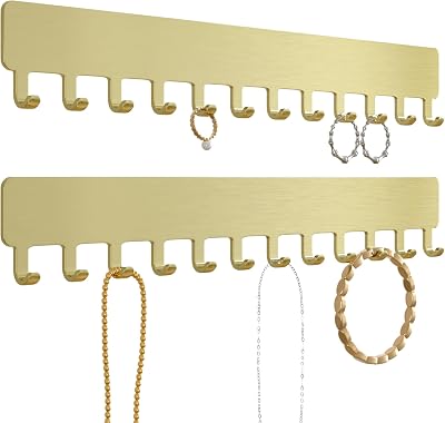 Josmimic Wall Necklace Organizer Holder Gold 2 Pack Wall Mounted Jewelry Display